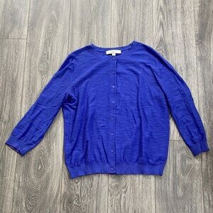 LOFT - 100% Cotton Royal Blue/Purple Knit Cardigan - Size L